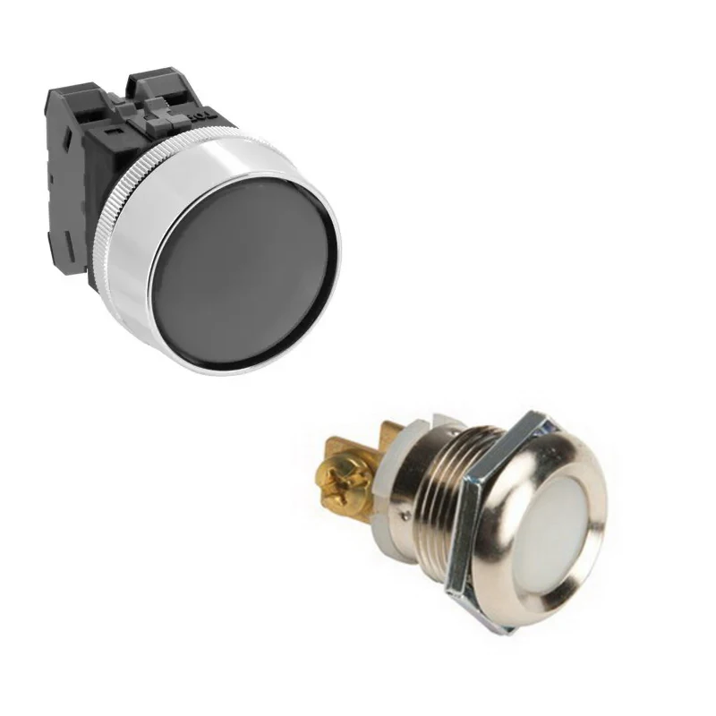 black white industrial push buttons