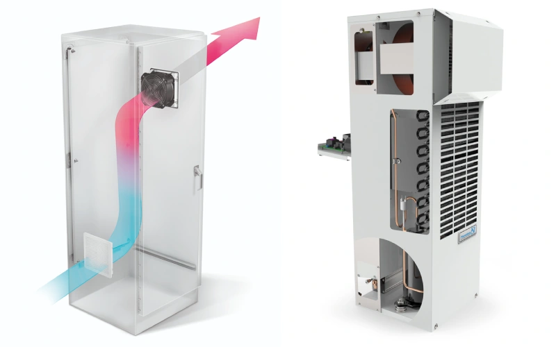 cabinet fan intake, exhaust, and airflow balance