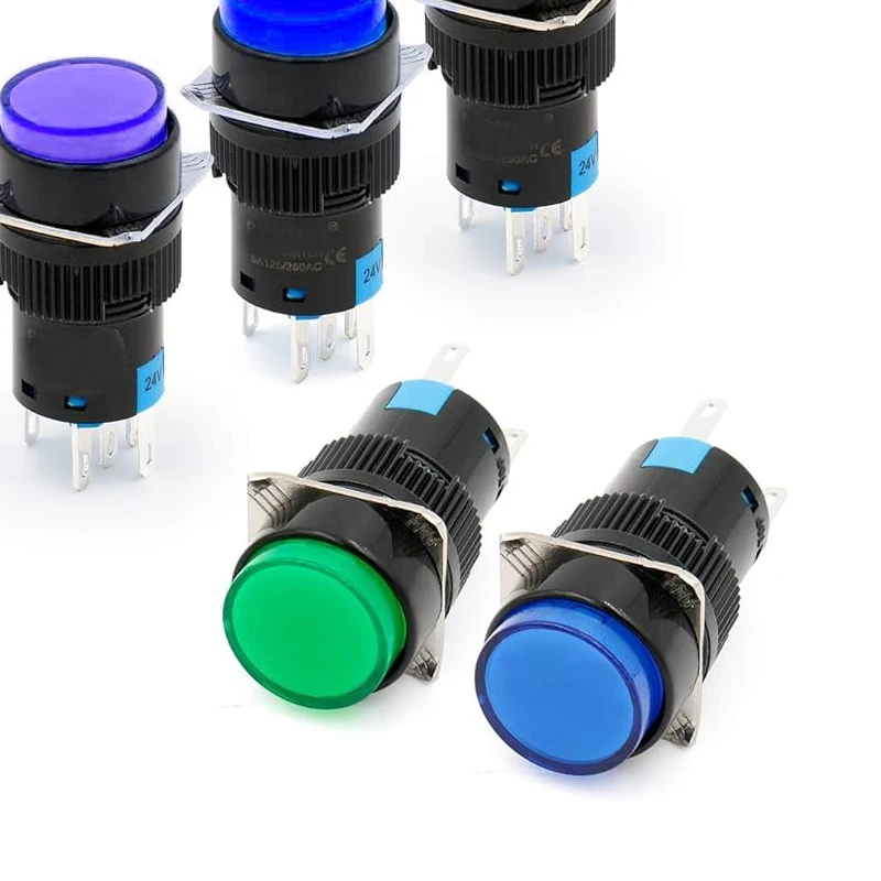 green blue industrial push buttons