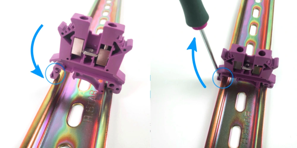how to remove din rail terminal blocks