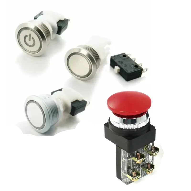red silver industrial push buttons