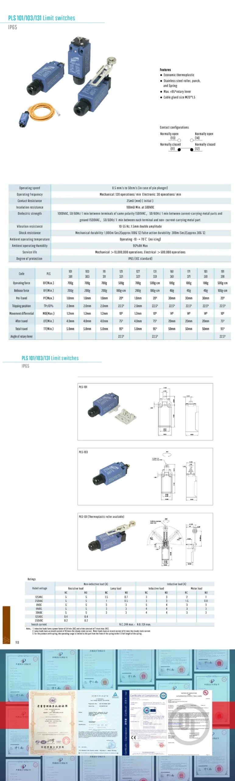 pls 103 stainless steel roller limit switches