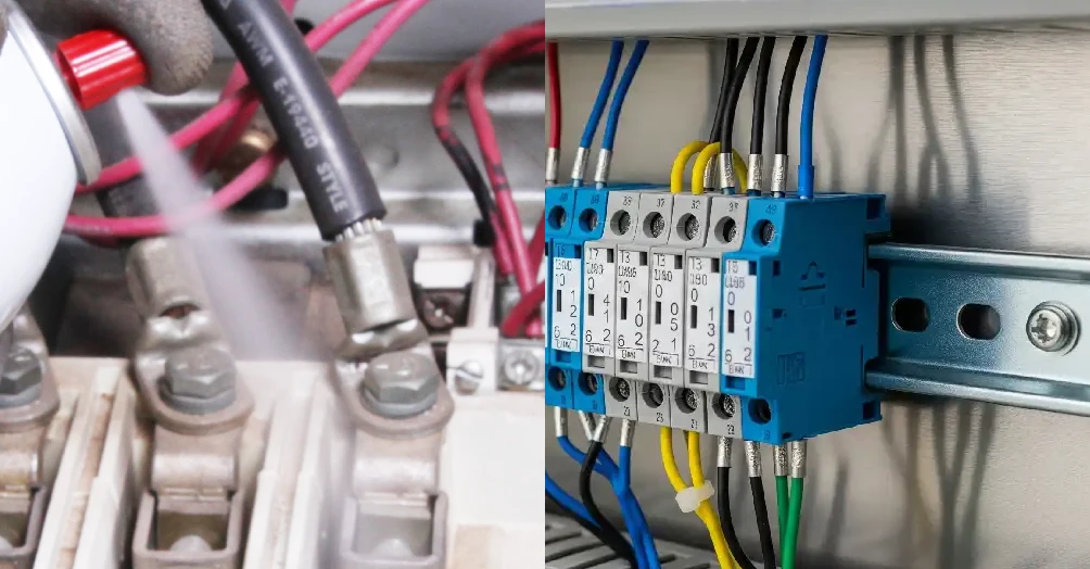 cleaning electrical terminals in cabinets