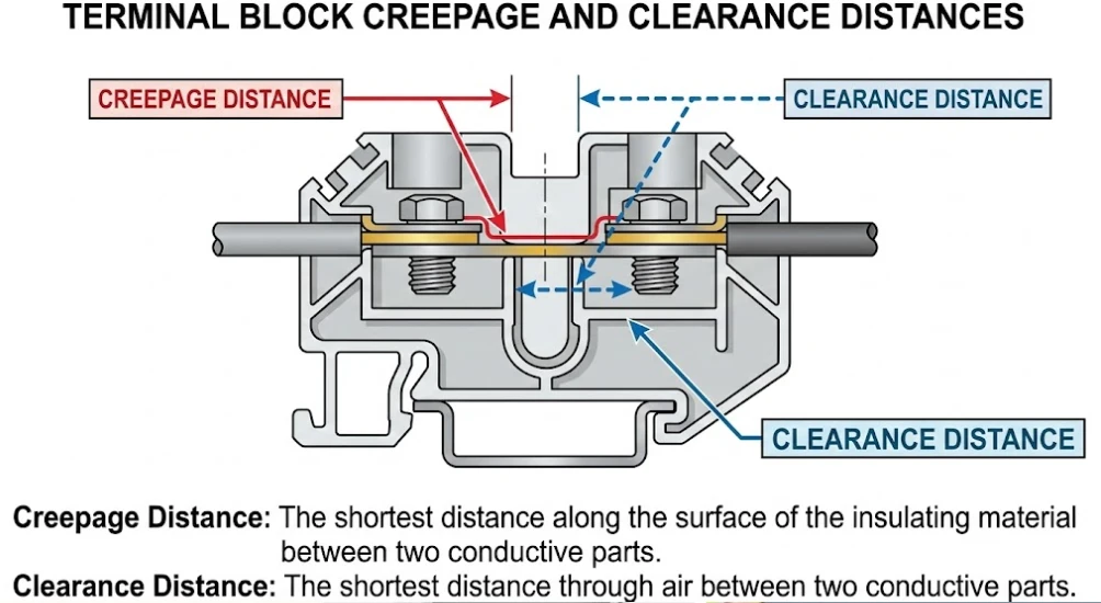 creepage and clearance distances in terminal block design