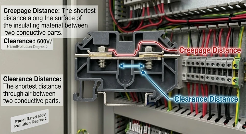 creepage and clearance distances in terminal block